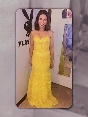 Strapless Yellow Evening Gown - Elegant Beaded Mermaid Dress